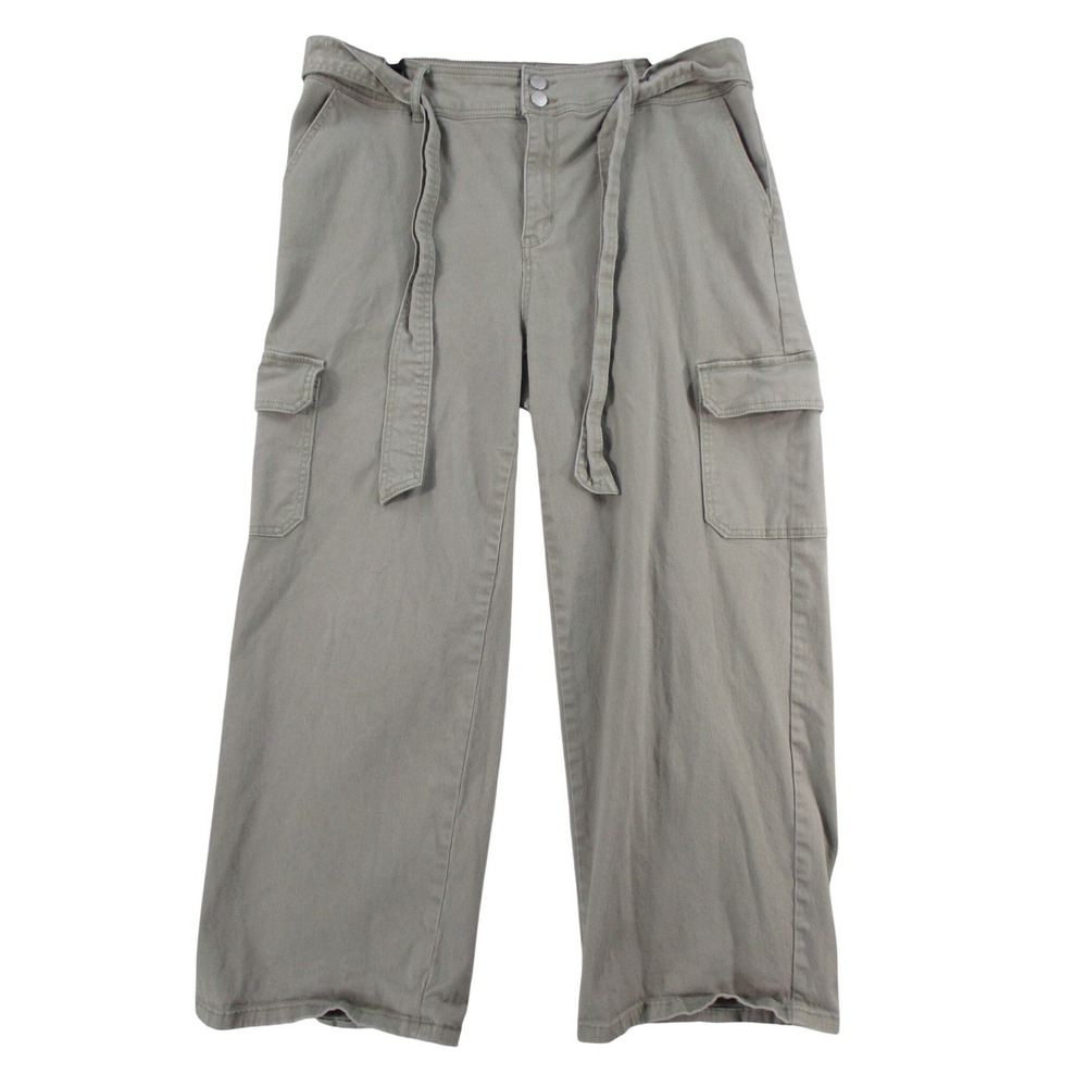 Marc New York Jeans Cargo Pants Womens 16W Olive Green Wide Leg Self Tie Belt
